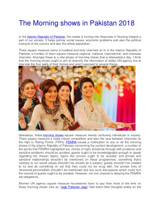 The Morning Shows in Pakistan 2018