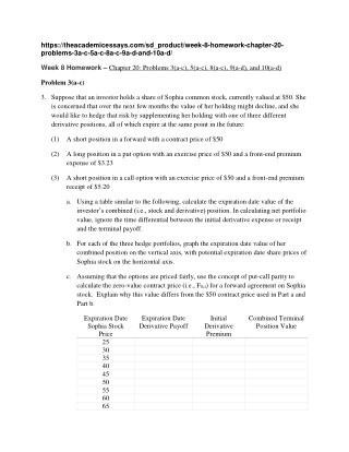 Week 8 Homework â€“ Chapter 20: Problems 3(a-c), 5(a-c), 8(a-c), 9(a-d), and 10(a-d)