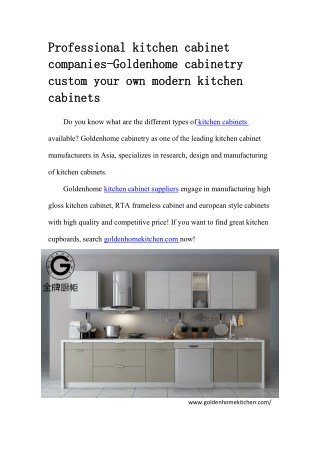Professional kitchen cabinet companies-Goldenhome cabinetry custom your own modern kitchen cabinets