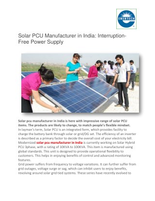 Solar PCU Manufacturer in India: Interruption