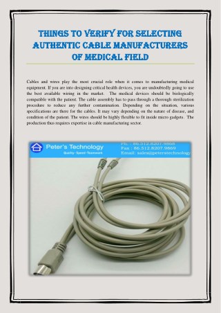 Things to Verify For Selecting Authentic Cable Manufacturers of Medical Field