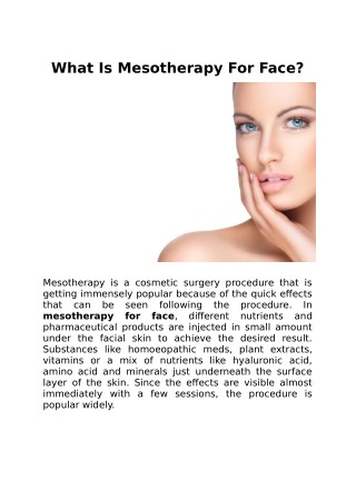 What Is Mesotherapy For Face?