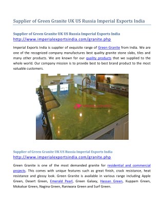 Supplier of Green Granite UK US Russia Imperial Exports India