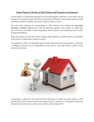 Some Financial Points of Real Estate and Property Investments