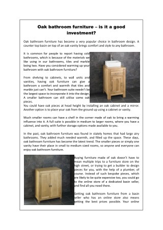 Oak bathroom furniture â€“ is it a good investment?