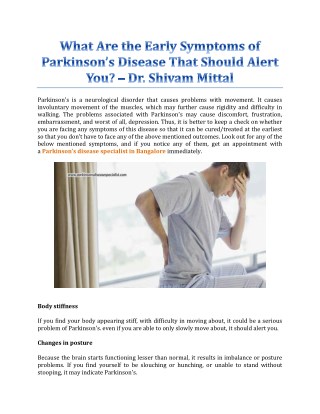 What Are The Early Symptoms Of Parkinsonâ€™s Disease That Should Alert You? - Dr. Shivam Mittal