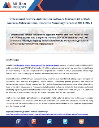 Professional Service Automation Software Market List of Data Sources, Abbreviations, Executive Summary Forecast 2014-202