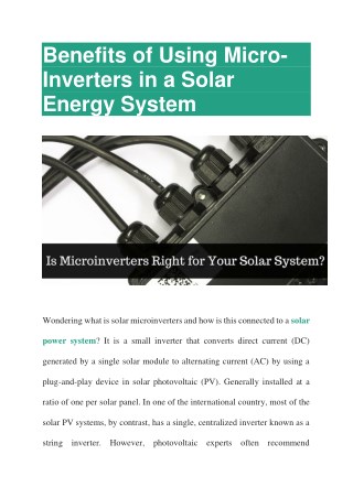 Benefits of Using Micro-Inverters in a solar Energy System