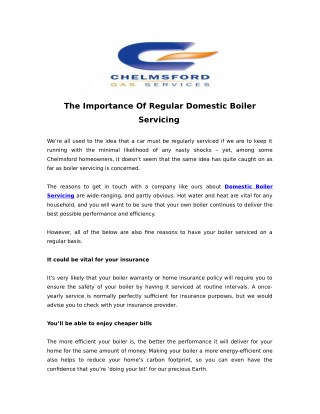 The Importance Of Regular Domestic Boiler Servicing