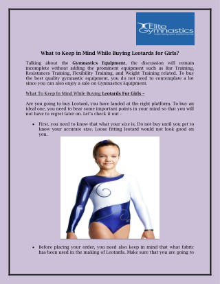 What to Keep in Mind While Buying Leotards for Girls?