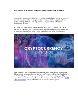 Bitcoin and Altcoin Wallet Development Company Malaysia