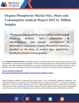 Organo-Phosphorus Market Application, Type, Industries and Region Analysis to 2022