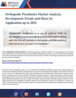 Orthopedic Prosthetics Market Size and Gross Margin Analysis to 2022 by Million Insights