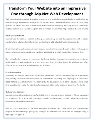 Transform Your Website into an Impressive One through Asp.Net