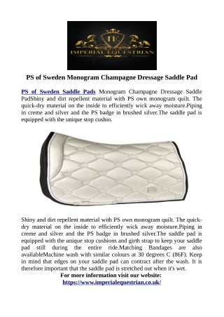 PS of Sweden Monogram Champagne Dressage Saddle Pad