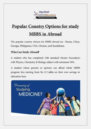 Popular Country Options for study MBBS in Abroad