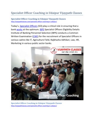 Specialist Officer Coaching in Udaipur Vijaypath Classes