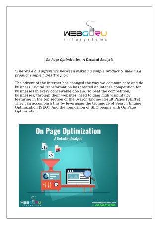 On Page Optimization: A Detailed Analysis