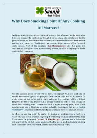 Why Does Smoking Point Of Any Cooking Oil Matters?