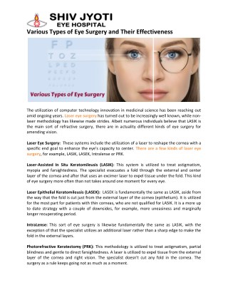 Various Types of Laser Eye Surgery