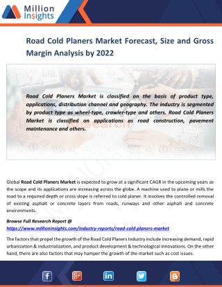 Road Cold Planers Industry Share, Sourcing Strategy and Downstream Buyers 2017-2022