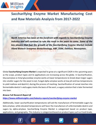 Saccharifying Enzyme Industry Share by Manufacturers, Types and Current Scenario 2017-2022