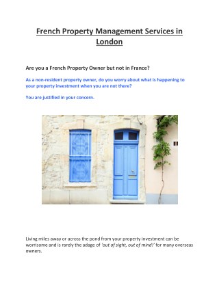 French Property Management Services in London