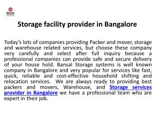 Storage facility provider in Bangalore