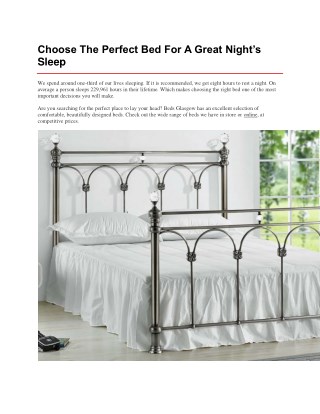 Choose The Perfect Bed For A Great Nightâ€™s Sleep
