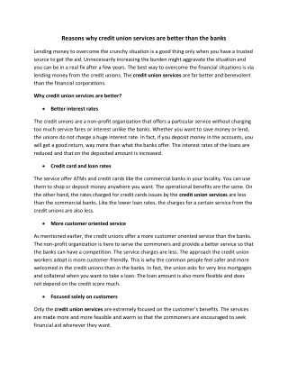 Reasons why credit union services are better than the banks