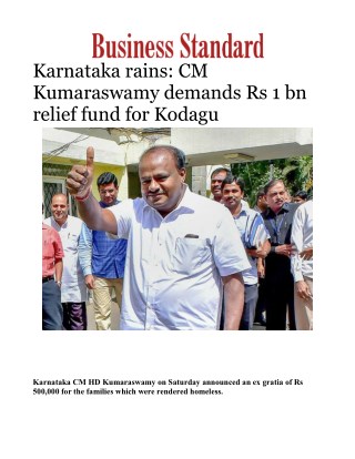 Kodagu floods: Karnataka CM Kumaraswamy demands Rs 1 bn relief fund