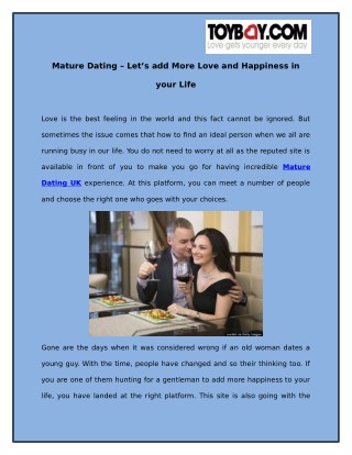 Mature Dating â€“ Letâ€™s add More Love and Happiness in your Life