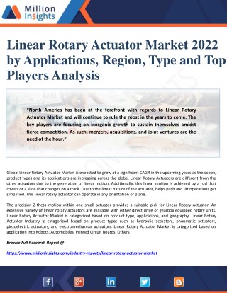 Linear Rotary Actuator Market 2022 by Applications, Region, Type and Top Players Analysis