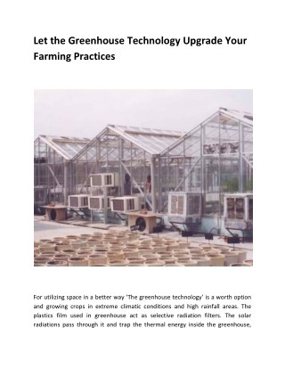 Let the Greenhouse Technology Upgrade Your Farming Practices