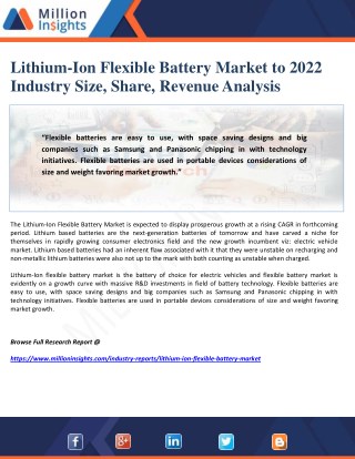 Lithium-Ion Flexible Battery Market to 2022 Industry Size, Share, Revenue Analysis