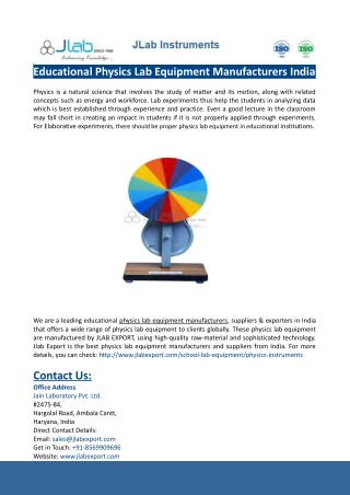 Educational Physics Lab Equipment Manufacturers India-JLABEXPORT