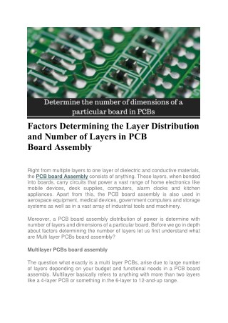 Factors Determining the Layer Distribution and Number of Layers in PCB Board Assembly