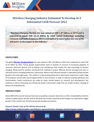 Wireless Charging Industry Estimated To Develop At A Substantial CAGR Forecast 2022
