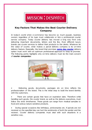 Key Factors That Makes the Best Courier Delivery Company