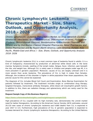 Chronic Lymphocytic Leukemia Therapeutics Market Opportunity Analysis 2018- 2026