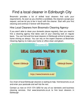 Find a local cleaner in Edinburgh City