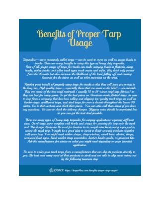 Benefits of Proper Tarp Usage