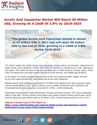 Acrylic Acid Copolymer Market Will Reach 59 Million US$, Growing At A CAGR Of 3.8% by 2018-2025