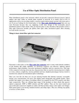 Use of Fiber Optic Distribution Panel