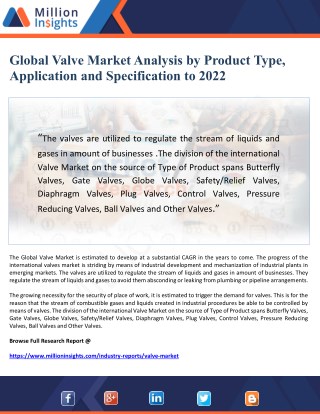 Global Valve Market Analysis by Product Type, Application and Specification to 2022