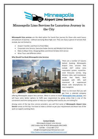 Minneapolis Limo Services for Luxurious Journey in the City
