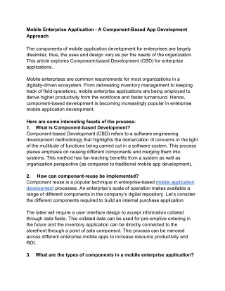 Mobile Enterprise Application - A Component-Based App Development Approach