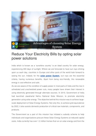 Reduce Your Electricity Bills by opting solar power solutions