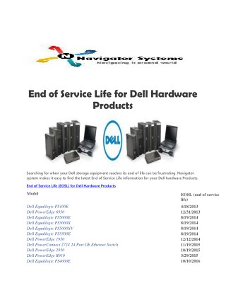 End of Service Life for Dell hardware products