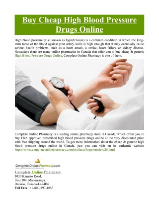 Buy Cheap High Blood Pressure Drugs Online